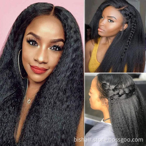 Wholesale price 12 inch Brazilian T Lace Fhd lace wig african for black women Yaki curlyront wig Human hair natural color